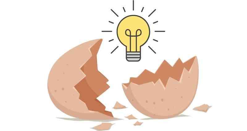 Illustration of a cracked egg with a glowing light bulb emerging from it, symbolizing the concept of idea incubation and the birth of creative ideas.
